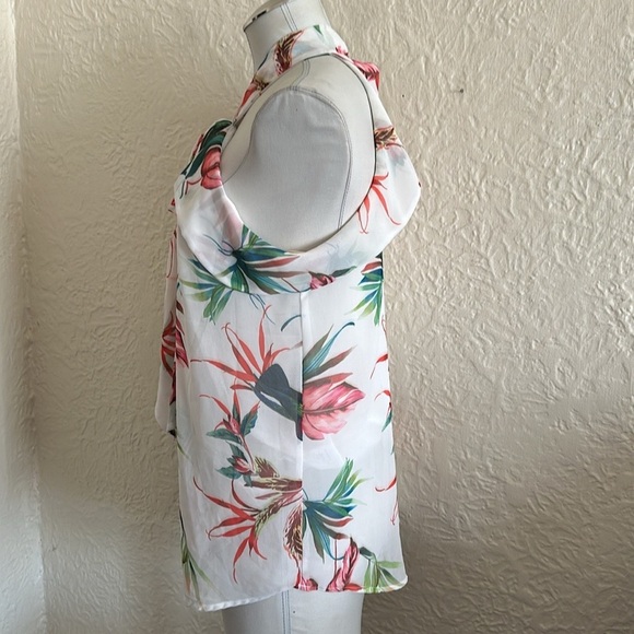 Sweet Pea x New York & Company Birds of Paradise Flower Bow Neck Top Shirt NWT - Picture 3 of 9